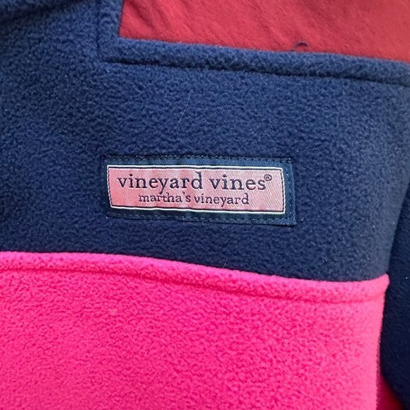 Vineyard Vines Fleece 1/4 Snap Pullover‎ Colorblock Pink Blue Long Sleeve Womens - Picture 7 of 9